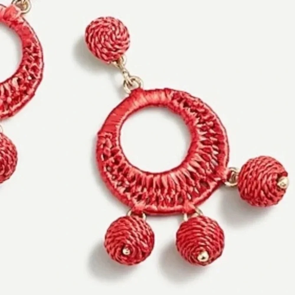 NWT J. Crew Raffia Drop Earrings Red